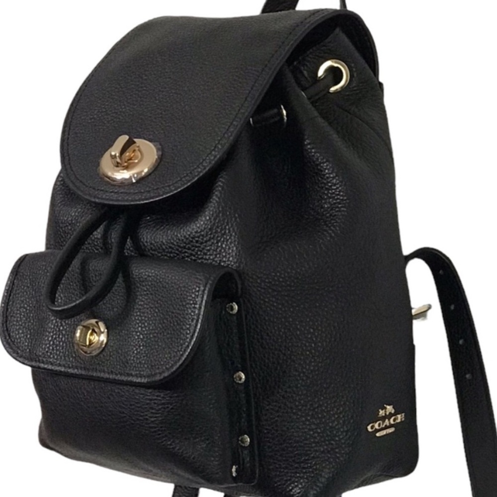 Coach Turnlock Mini Rucksack Black Leather Backpack - Picture 11 of 12